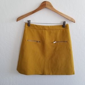 Zara Front Zippers Mustard Skirt